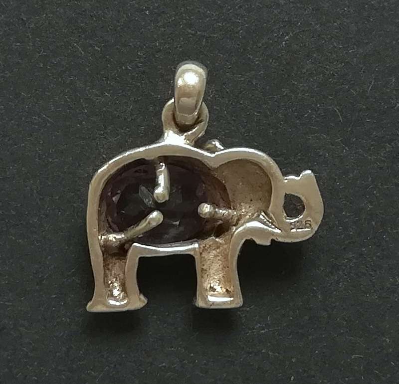 STERLING SILVER AND PURPLE GLASS *ELEPHANT* PENDANT 12X15MM