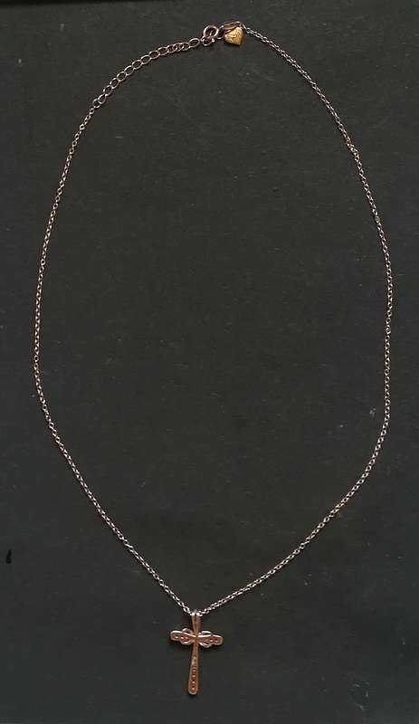 GOLD PLATED  STERLING SILVER CHAIN 400MM + CROSS PENDANT 15X24MM 2.7 GRAMS