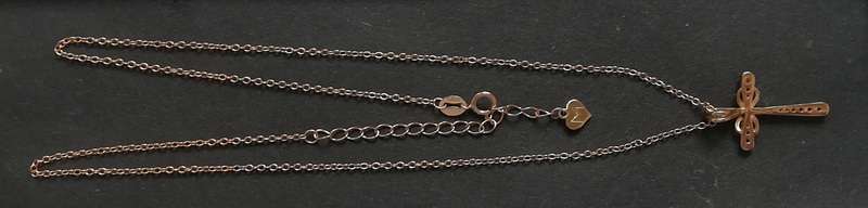 GOLD PLATED  STERLING SILVER CHAIN 400MM + CROSS PENDANT 15X24MM 2.7 GRAMS