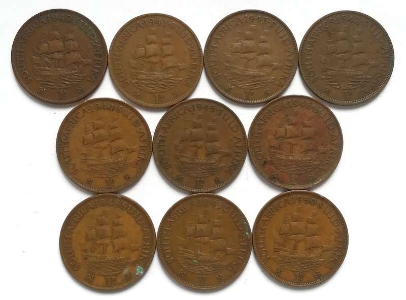 UNION PENNY 1940 TO 1950 ALL DATES **NO 1947** (10 COINS)