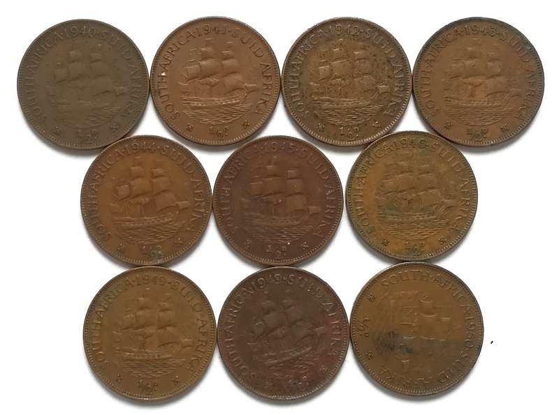UNION 1/2 PENNY 1940 TO 1950 ALL DATES **NO 1947** (10 COINS)