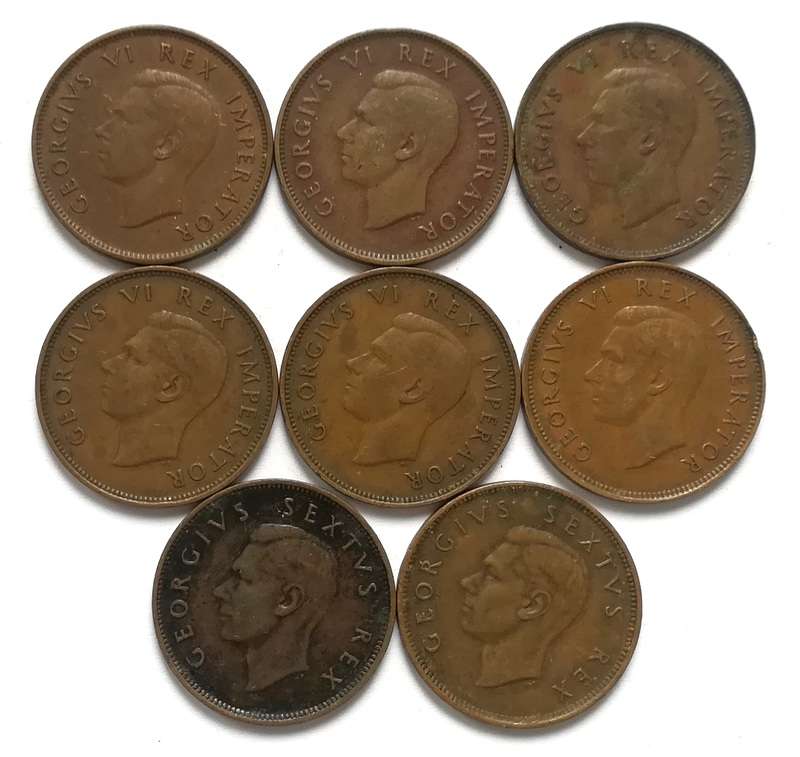 UNION 1/2 PENNY 1941 TO 1950 ALL DATES **NO 1947+1948** (8 COINS)