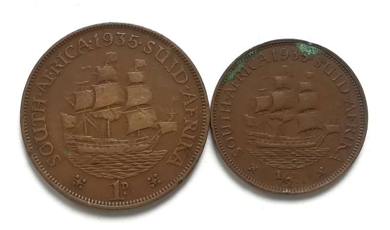 UNION 1935 1/2 + 1 PENNY (2 COINS)