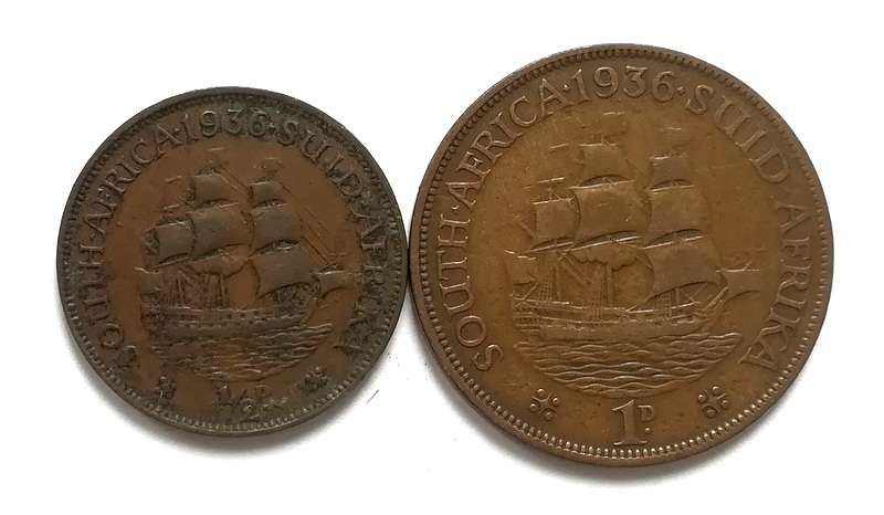 UNION 1936 1/2 + 1 PENNY (2 COINS)