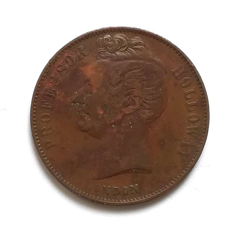 TRADE TOKEN 1857 PROFESSOR HOLLOWAY LONDON PILLS + OINTMENT 28MM