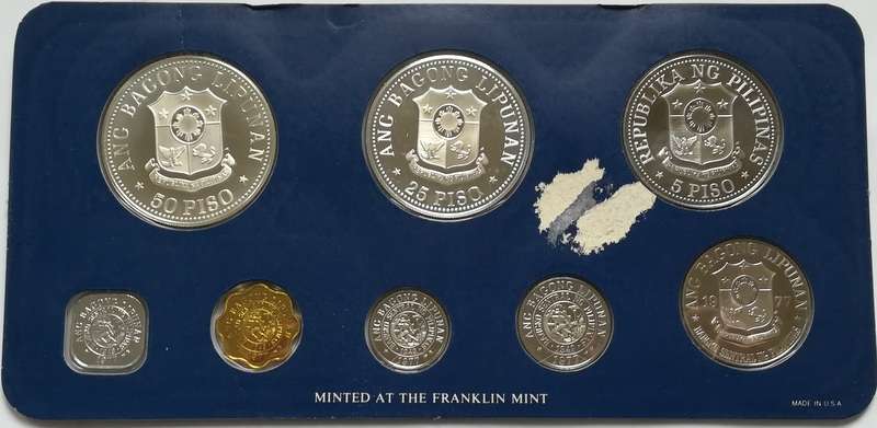 1977 PHILIPPINES PROOF SET WITH COA 50+25 PISO SILVER