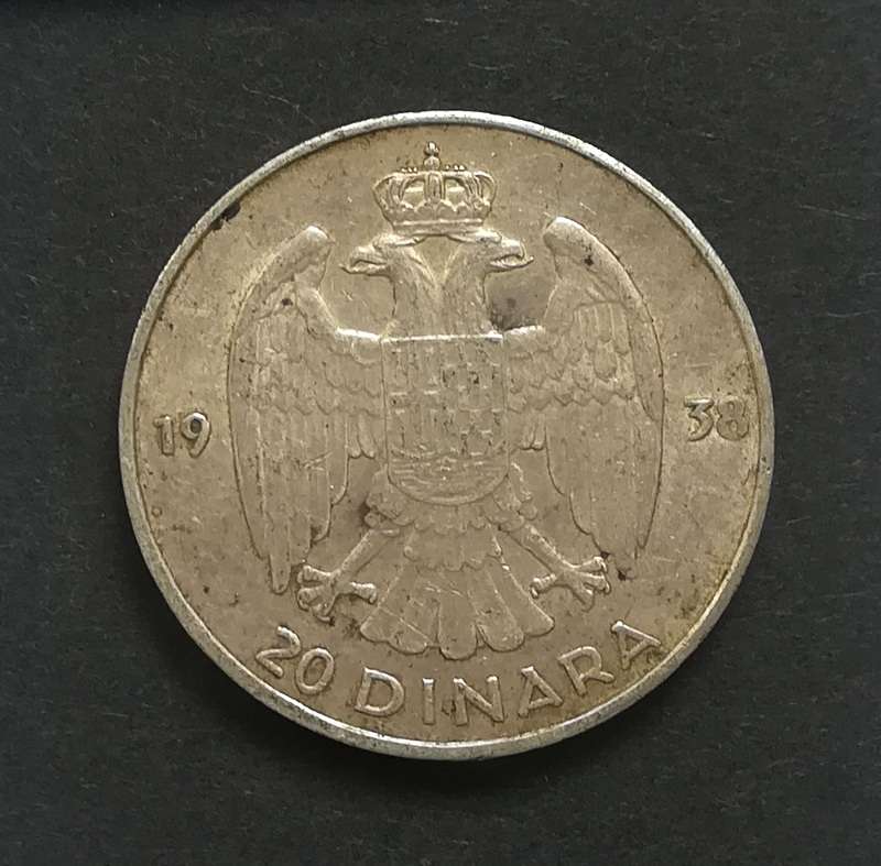 YUGOSLAVIA 1938 SILVER 20 DINAR