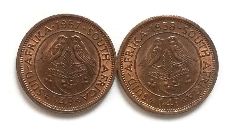 UNION 1957 + 1958 1/4 PENNY ( 2 COINS)