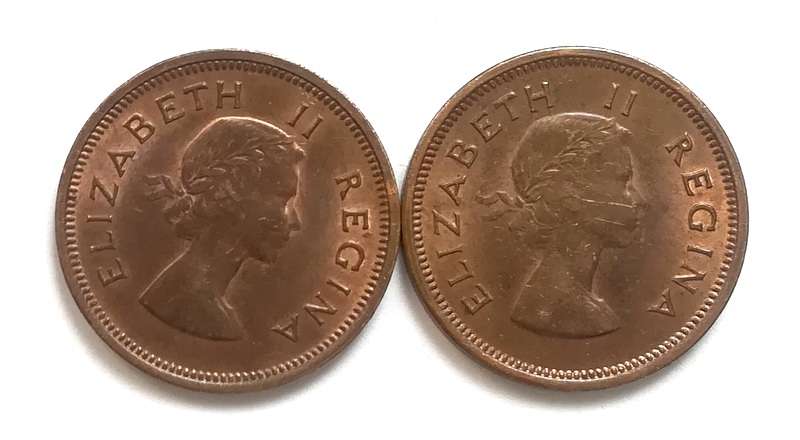 UNION 1957 + 1958 1/4 PENNY ( 2 COINS)