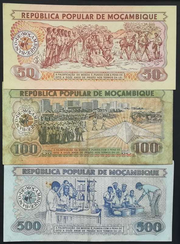 MOZAMBIQUE 50+100+500 METICALS (3 NOTES)