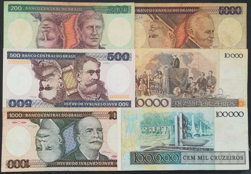 BRASIL 200 TO 100 000 CRUZEIROS (6 NOTES)