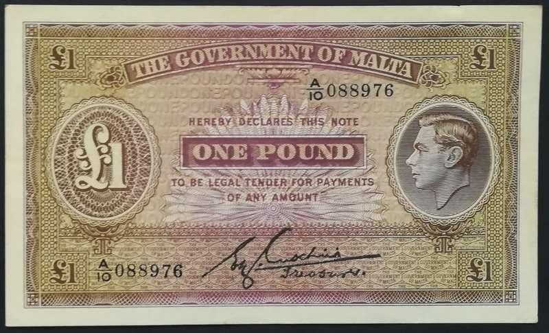 THE GOVERNMENT OF MALTA 1 POUND BANK NOTE