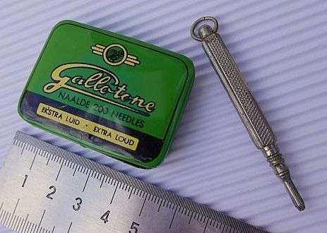 GALLOTONE NEEDLE TIN AND CHATELAINE PENCIL