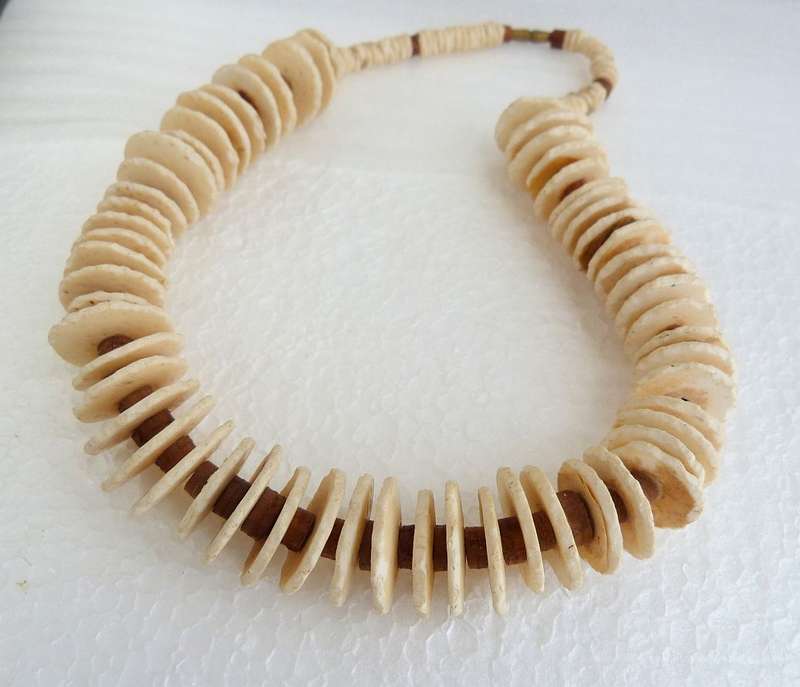 Antique Big Ostrich Shell Necklace. OLD TRIBAL ART.
