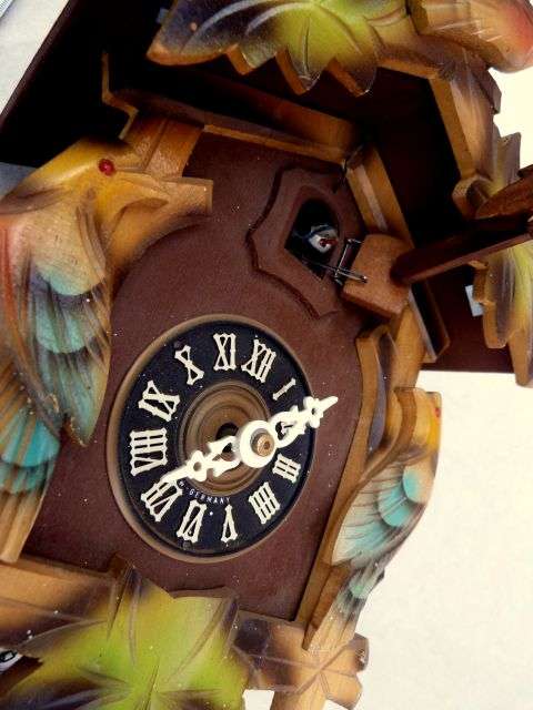 CUCKOO CLOCK, rare colourful handmade German forest clock