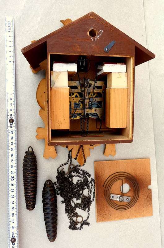 CUCKOO CLOCK, rare colourful handmade German forest clock