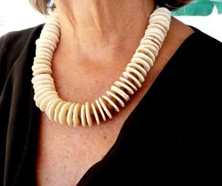 Antique Big Ostrich Shell Necklace. OLD TRIBAL ART.