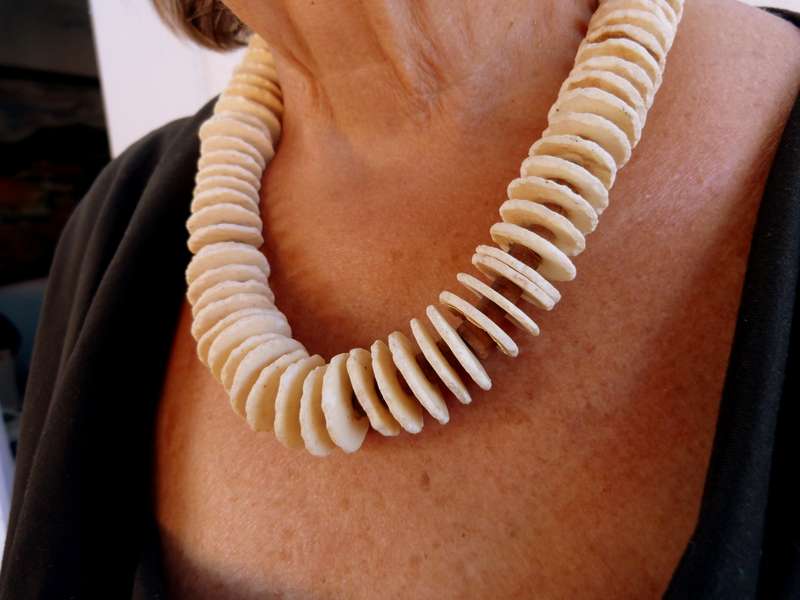 Antique Big Ostrich Shell Necklace. OLD TRIBAL ART.