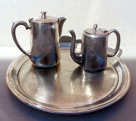HISTORICAL : FROM FORMER FAMOUS AVALON HOTEL.DURBAN. COFFEE AND TEA POT ON TRAY. T.P. SHEFFIELD