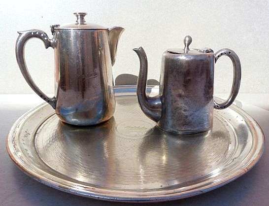 HISTORICAL : FROM FORMER FAMOUS AVALON HOTEL.DURBAN. COFFEE AND TEA POT ON TRAY. T.P. SHEFFIELD