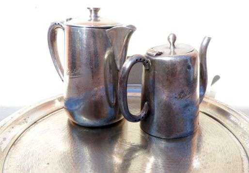 HISTORICAL : FROM FORMER FAMOUS AVALON HOTEL.DURBAN. COFFEE AND TEA POT ON TRAY. T.P. SHEFFIELD
