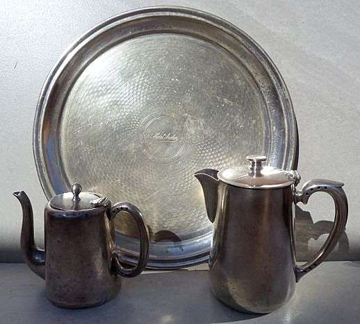 HISTORICAL : FROM FORMER FAMOUS AVALON HOTEL.DURBAN. COFFEE AND TEA POT ON TRAY. T.P. SHEFFIELD