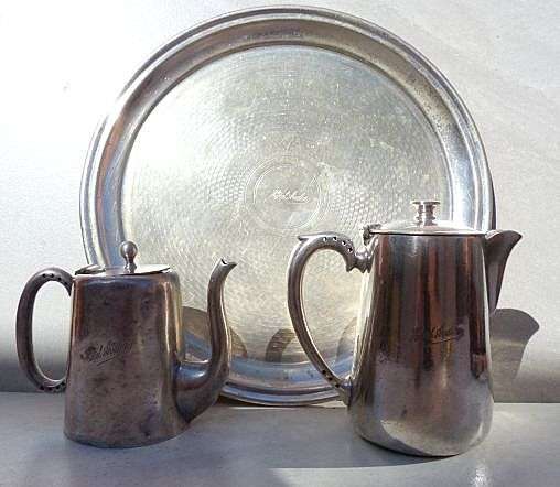 HISTORICAL : FROM FORMER FAMOUS AVALON HOTEL.DURBAN. COFFEE AND TEA POT ON TRAY. T.P. SHEFFIELD