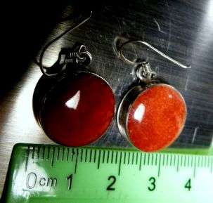 ROUND CORAL RED DROP EARRINGS, STERLING SILVER