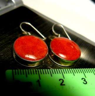 ROUND CORAL RED DROP EARRINGS, STERLING SILVER