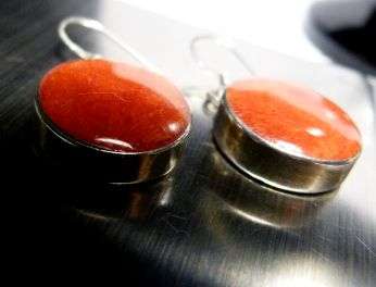 ROUND CORAL RED DROP EARRINGS, STERLING SILVER