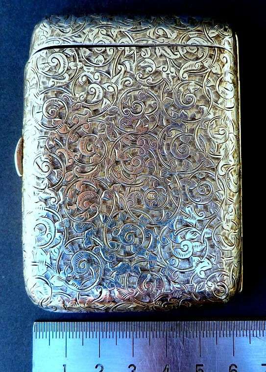ANTIQUE ORNATE CIGARETTE CASE WITH ENGRAVING. 1893. STERLING SILVER 88.90 g. GILT INNER.MAKERS STAMP