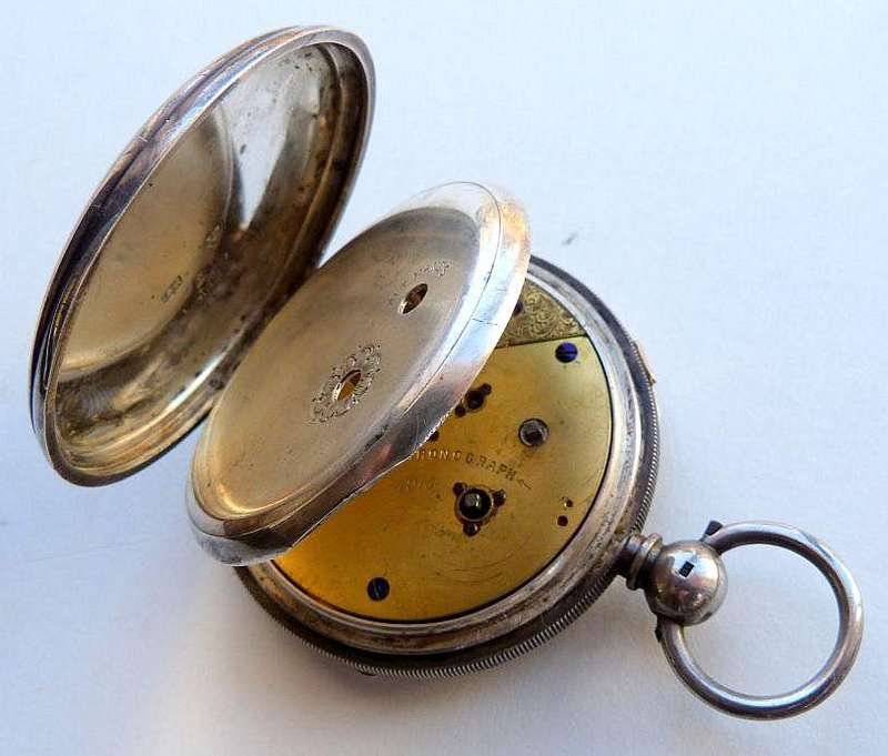 ANTIQUE POCKET WATCH, 1915. STERLING SILVER. "PATENT CHRONOGRAPH" REGISTERED.
