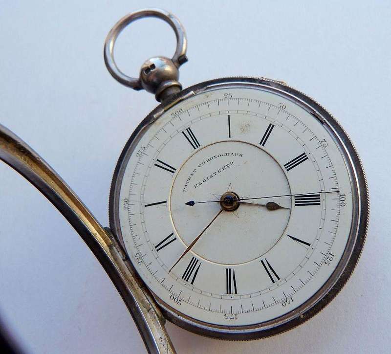 ANTIQUE POCKET WATCH, 1915. STERLING SILVER. "PATENT CHRONOGRAPH" REGISTERED.