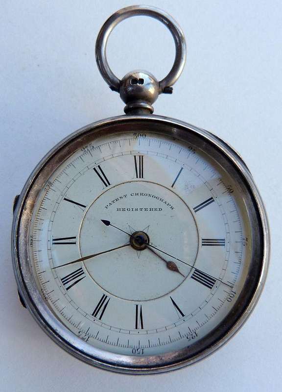 ANTIQUE POCKET WATCH, 1915. STERLING SILVER. "PATENT CHRONOGRAPH" REGISTERED.