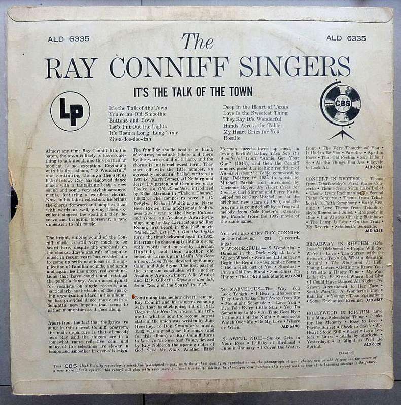 THE RAY CONIFF SINGERS. "ITS THE TALK OF THE TOWN". LP. VINYL