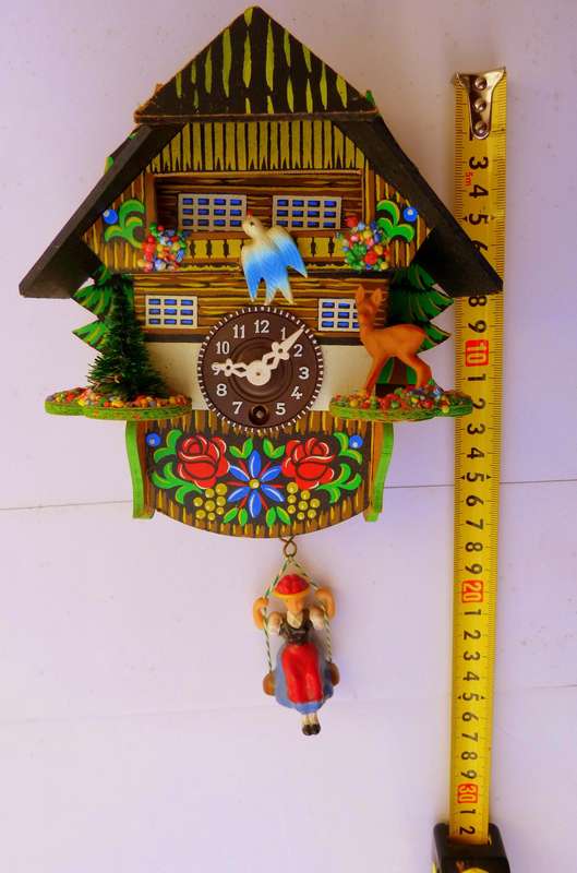 GERMAN WALL CLOCK WITH SWINGING GIRL/ MOVING BIRD