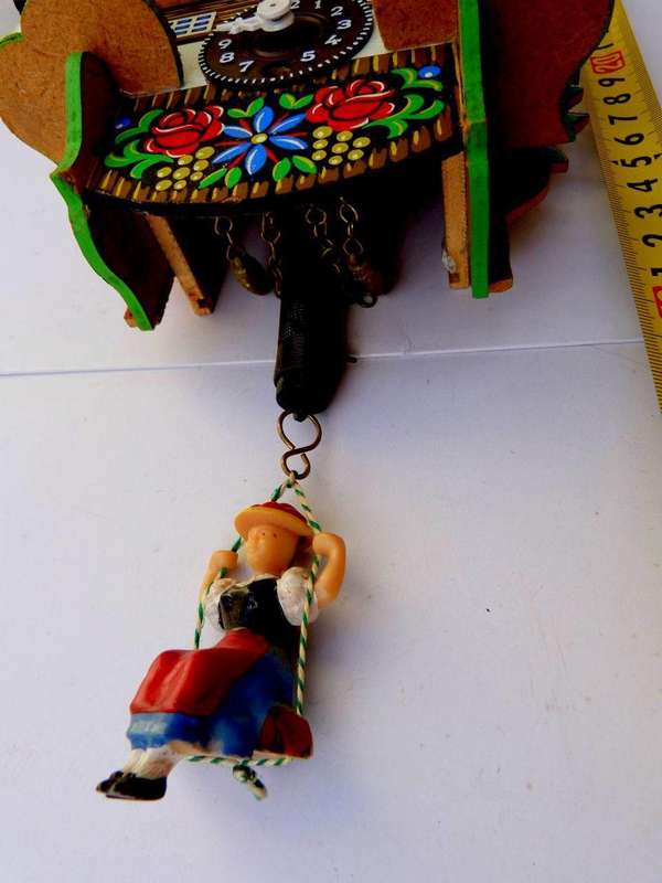 GERMAN WALL CLOCK WITH SWINGING GIRL/ MOVING BIRD