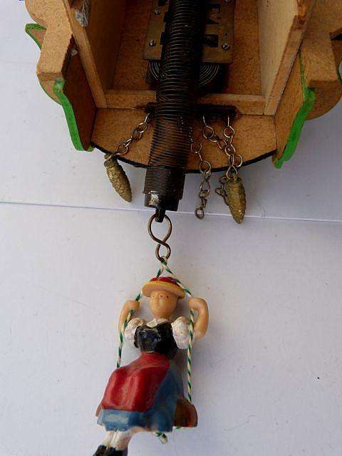 GERMAN WALL CLOCK WITH SWINGING GIRL/ MOVING BIRD