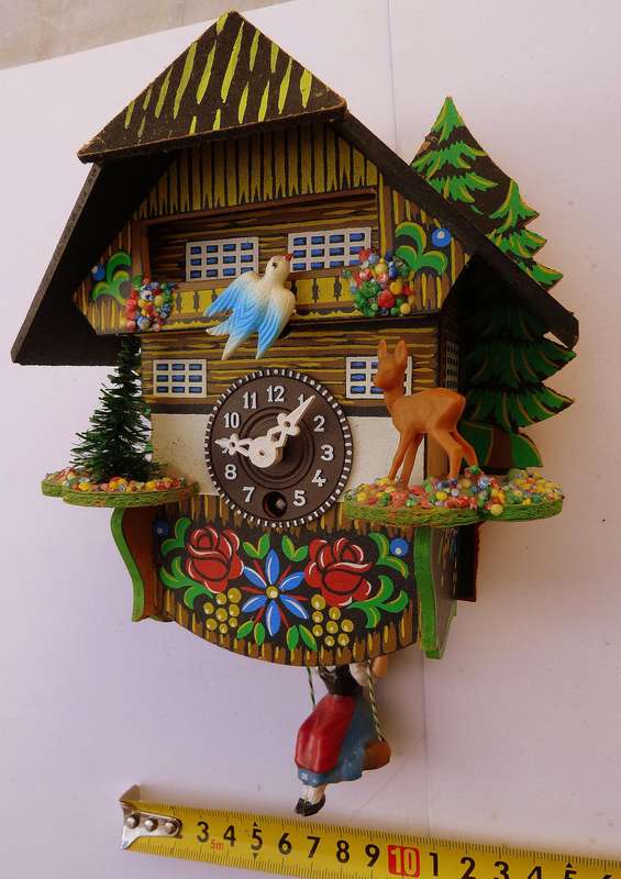 GERMAN WALL CLOCK WITH SWINGING GIRL/ MOVING BIRD