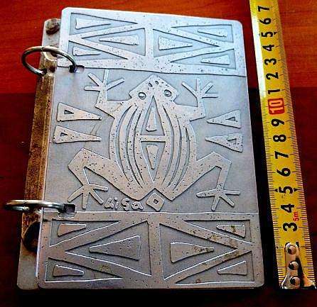NOTE BOOK .ALUMINIUM OR PEWTER. FROG MOTIV. VINTAGE