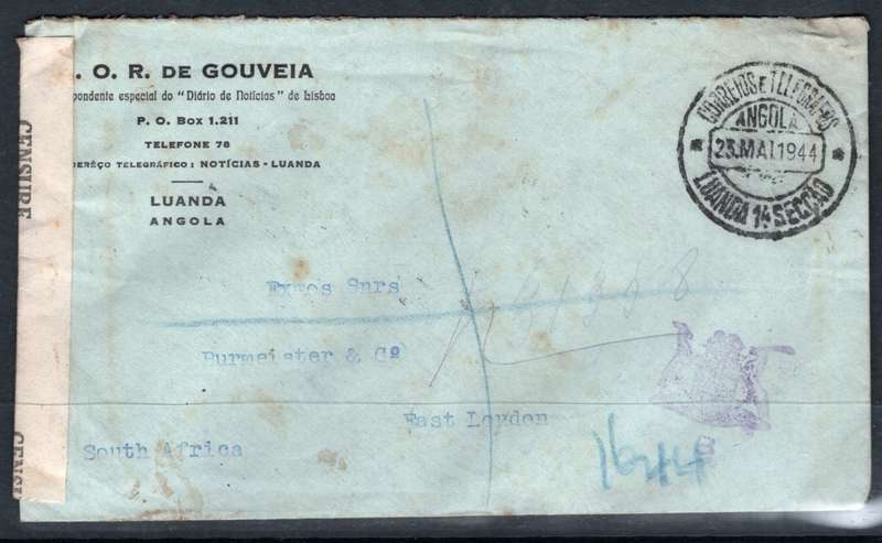 ANGOLA (1944 Censor Cover)