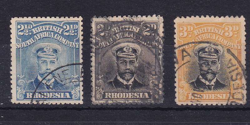 RHODESIA BSAC KG V ADMIRALS SG 207, 209, AND 210 DIE 1 PERF 14USED     CV R1440