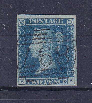 GB QUEEN VICTORIA 1841 TWO PENCE BLUE SG 15 PLATE 3 USED   CV R2650