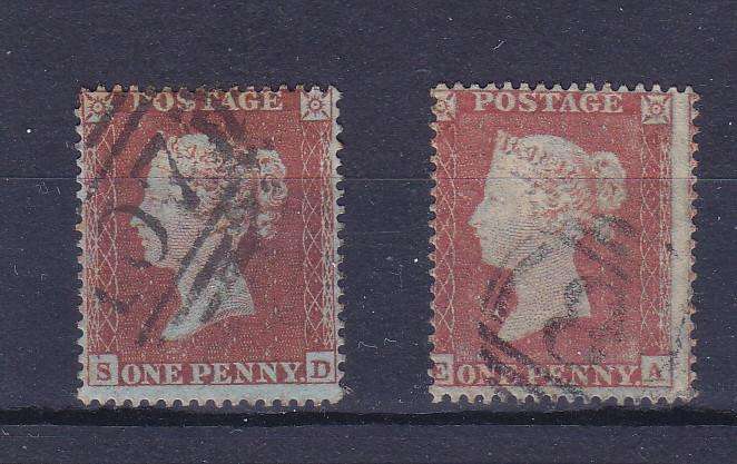 GB QUEEN VICTORIA 1854 ONE PENNY SG 17 AND 18 USED   CV R2050