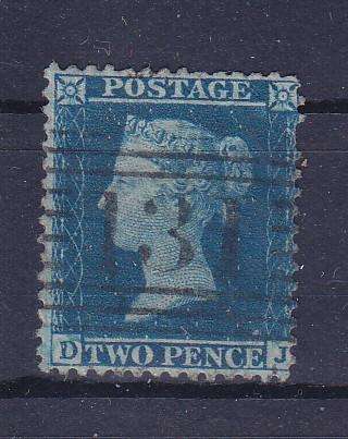 GB QUEEN VICTORIA 1854 TWO PENCE BLUE SG 35 USED   CV R1650