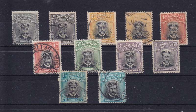 RHODESIA 1913-19 ADMIRALS DIE 11 SG 219-223 USED PERF 14   CV R5900