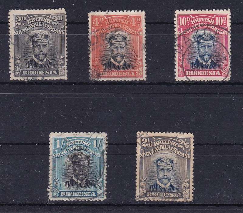 RHODESIA 1913-19 ADMIRALS DIE 11 SG 244-249 USED PERF 15   CV R11600