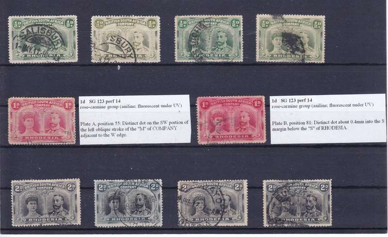 RHODESIA 1910 DOUBLE HEADS USED PERF 14  VARIOUS SHADES RV R3500