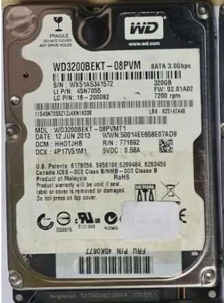 (2 x 320GB HDD) HITACHI/WD 320GB 2.5" Internal SATA Hard Disk Drive