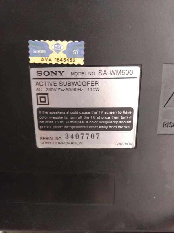 SONY ACTIVE SUBWOOFER  ( MODEL NO: SA-WM500 )
